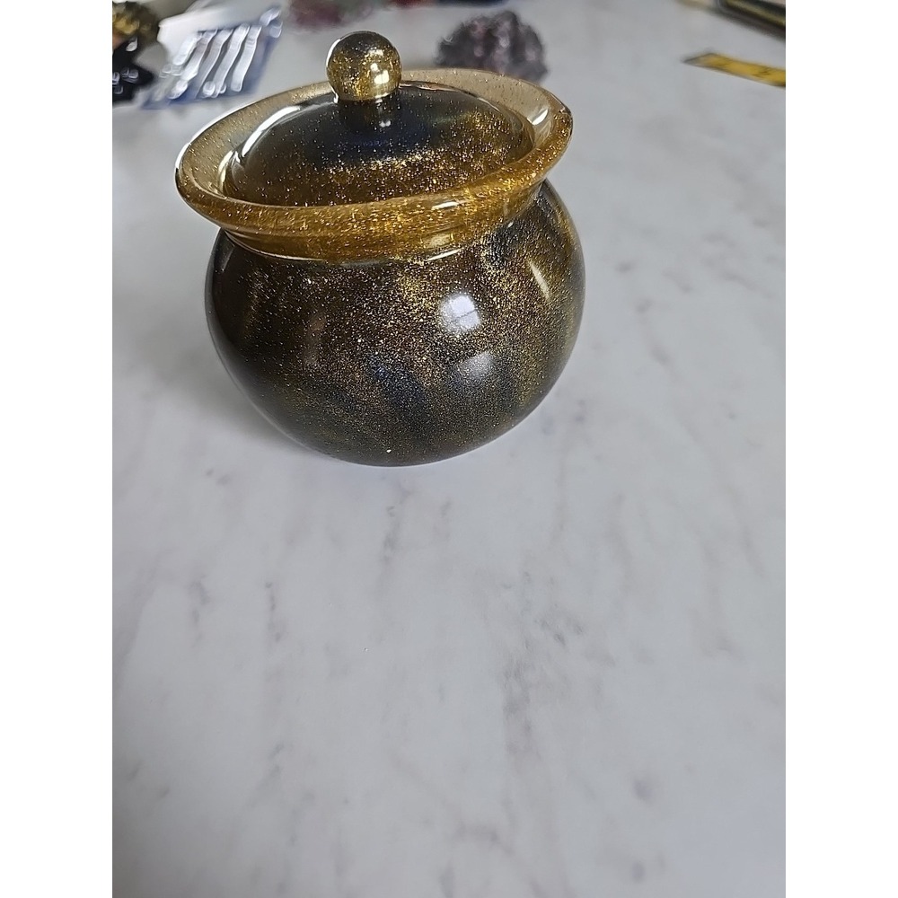 Handmade Small Resin Pot With Lid Blue Gold DecorationGift . 607 - Picture 2 of 8